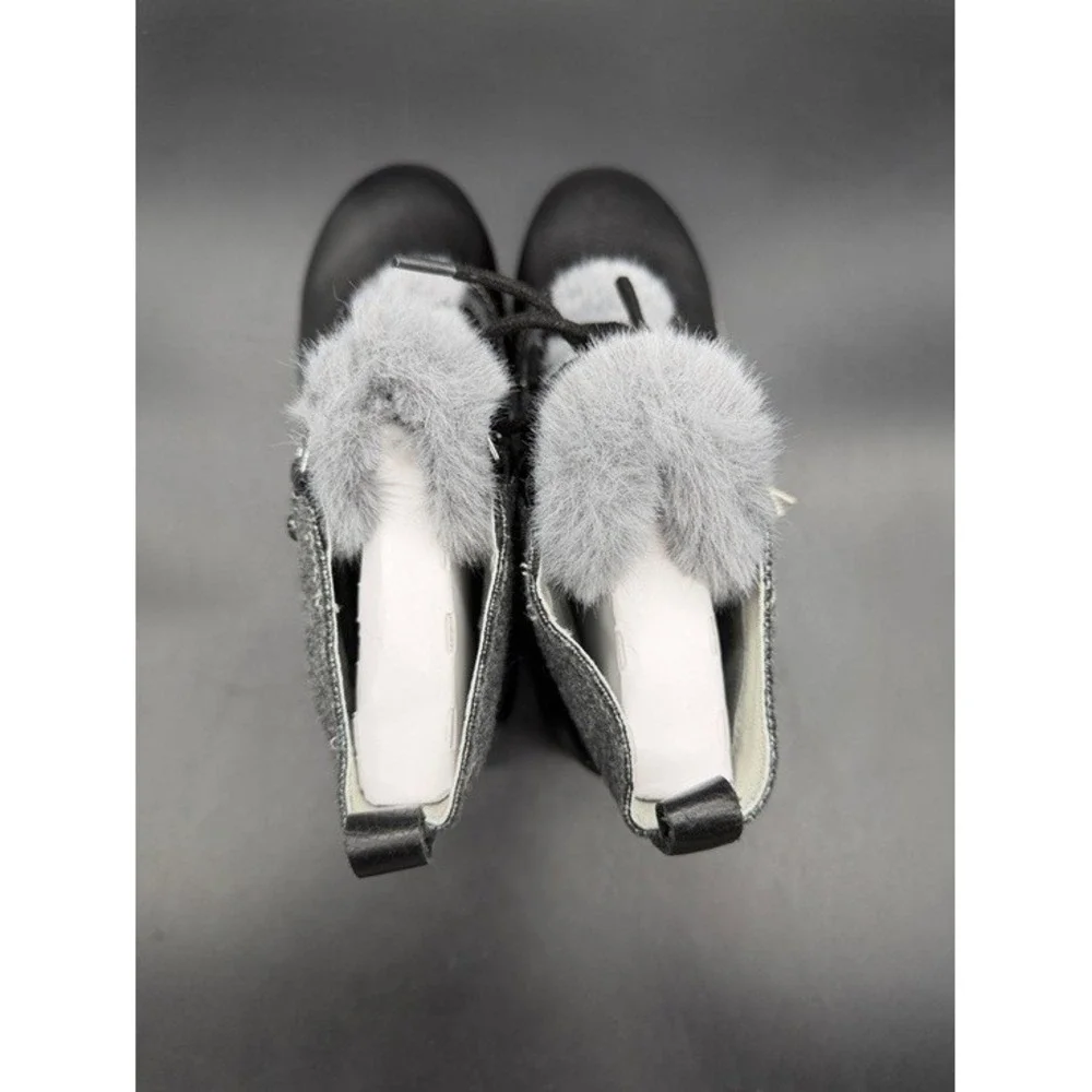 Jambu Turin Waterproof Black Grey Wool Faux Fur Winter Boots‎ J2TRN01 Womens 6.5